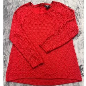 Verve Ami Sweater Womens XL Red Textured Diamond Knit Back Zip High Low Pullover